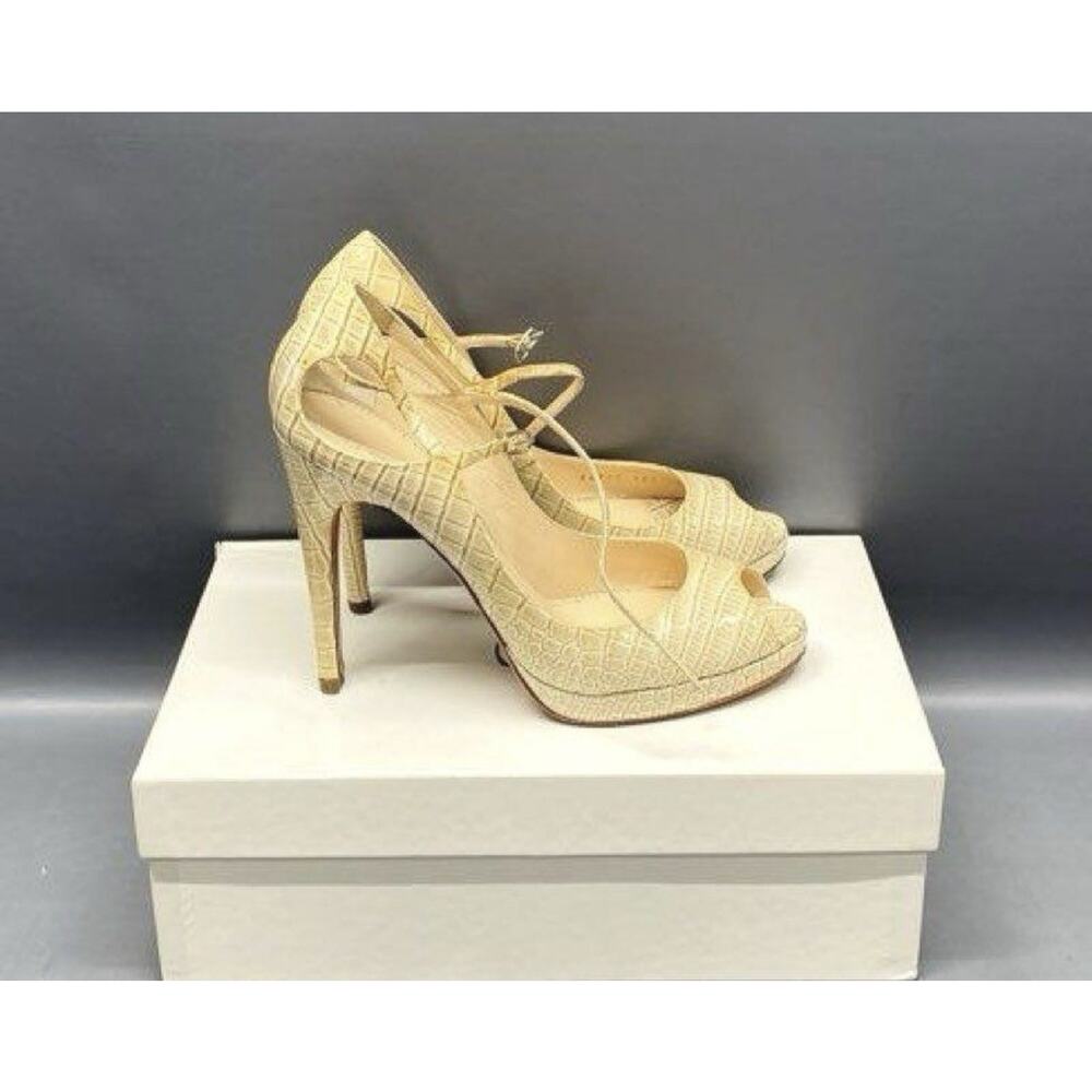 CASADEI CROC embossed leather peep toe platform pumps Heels Neutral 8.5 W/box